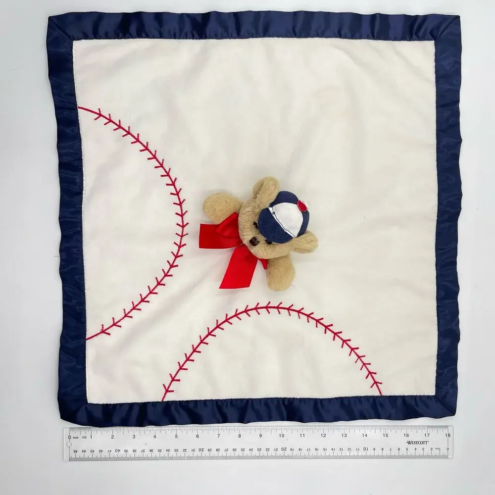 Bearington Bear Teddy Baseball Baby Lovey Blue Satin Red Stitching